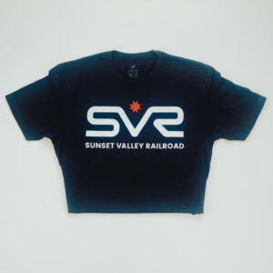 Black t-shirt with Sunset Valley Railroad logo